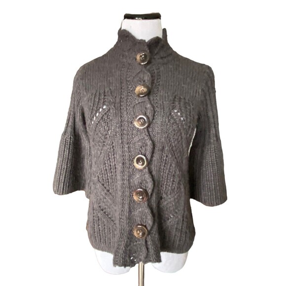 Womens Cozy Chunky Cable Knit Bell Sleeve Button Front Cardigan Size L Gray Wool - Picture 1 of 11